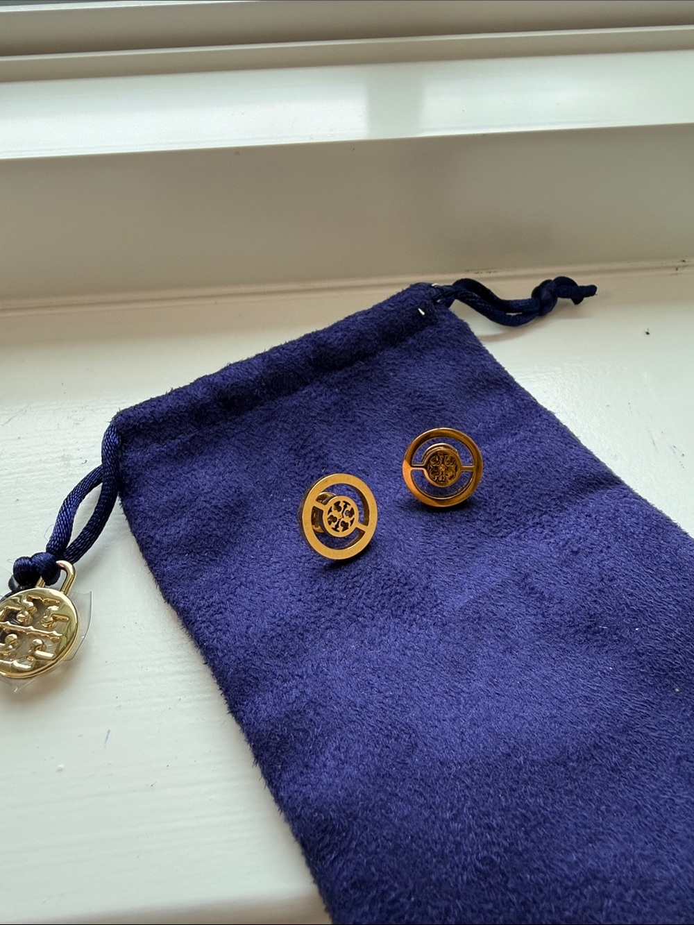 Tory Burch Gold Logo Round Stud Earrings